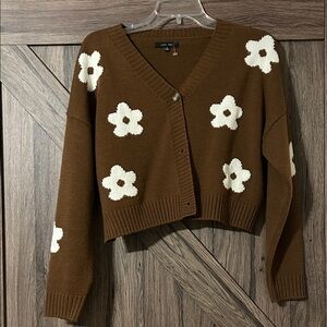 Love Tree Brown and White Floral Cardigan